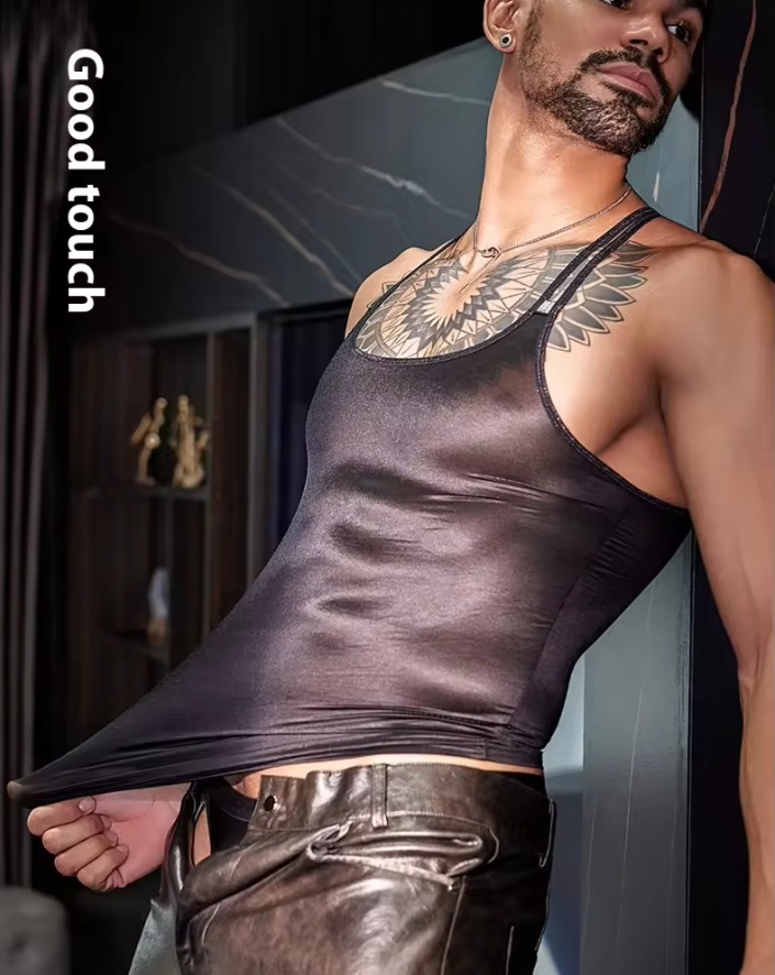 Men's Intimates cross-border visible tank top thin slim body shaping silk vest